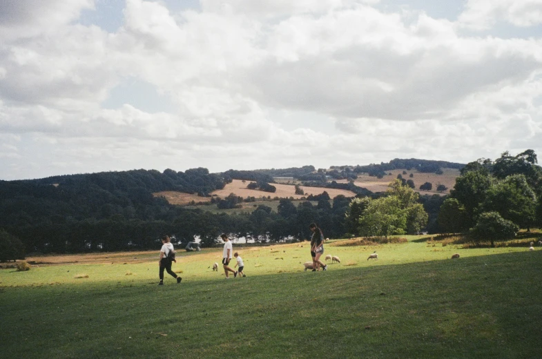 a family out for a walk in the country