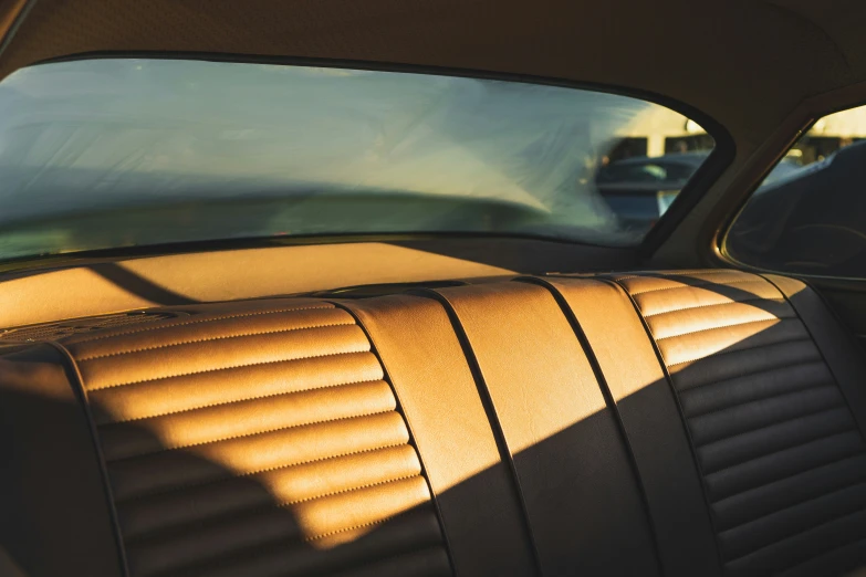 the interior of an old car with no one inside