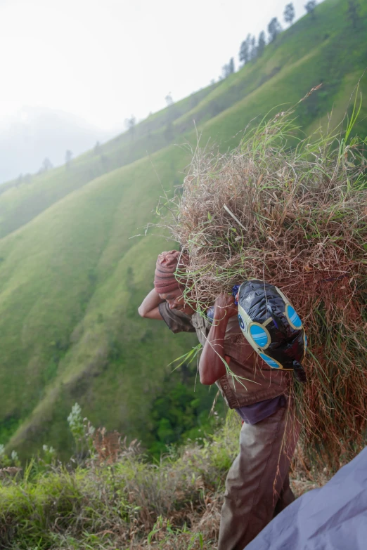 a man is working on some vegetation in the country