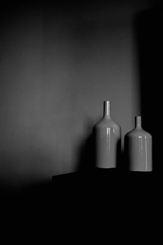 two gray vases in black and white
