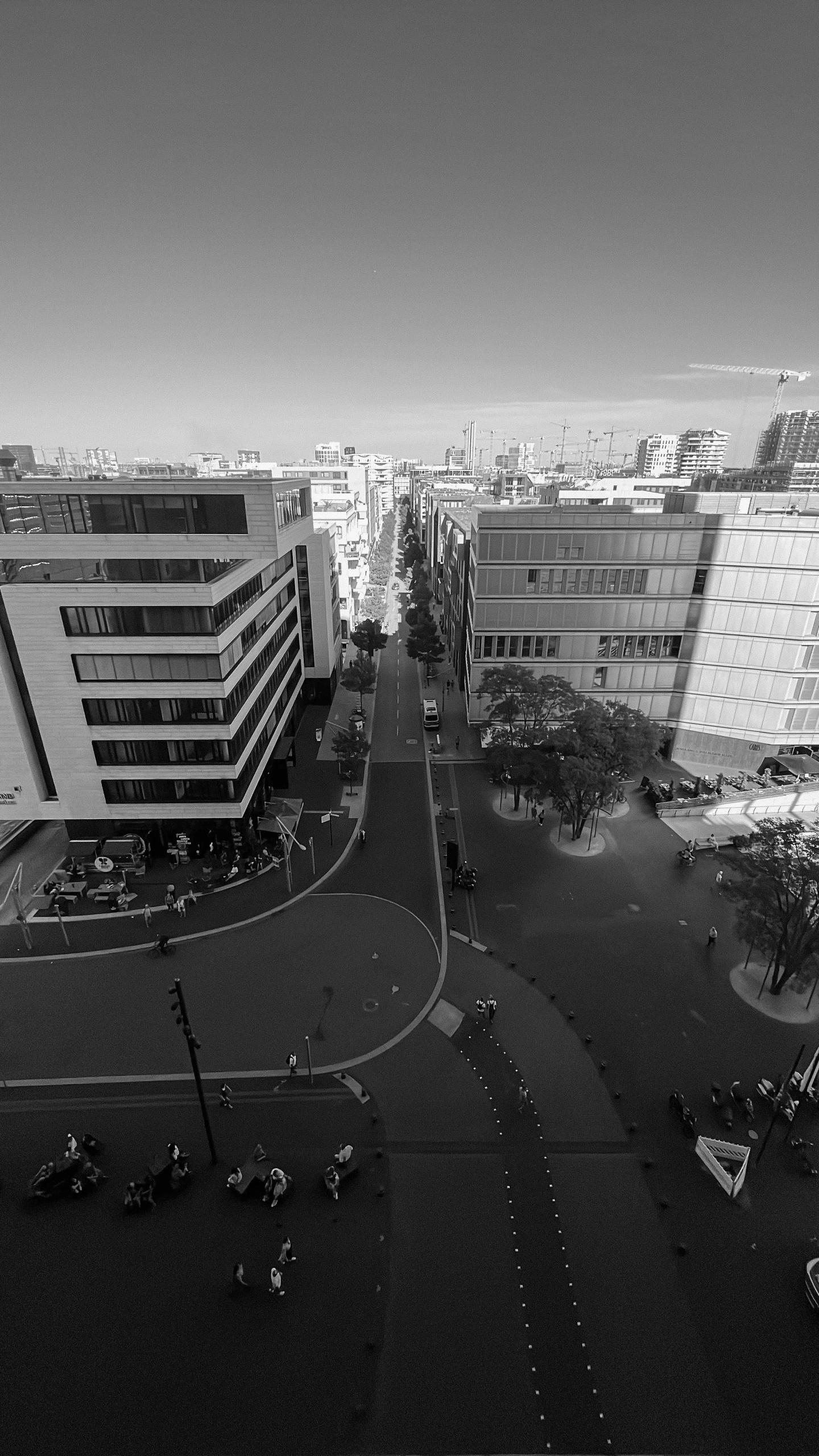 a black and white po of a large area with some buildings