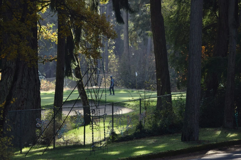 the people are playing tennis on a field