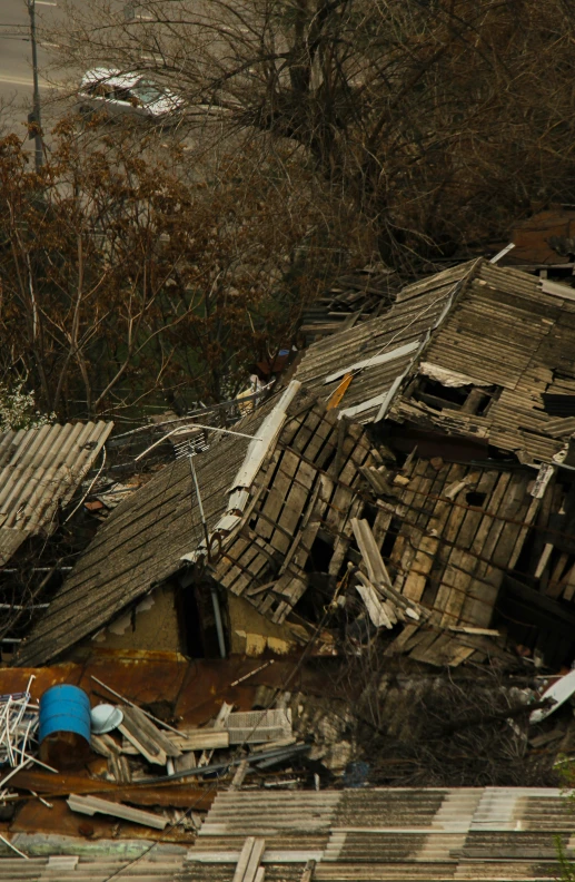 the old house has been demolished into pieces