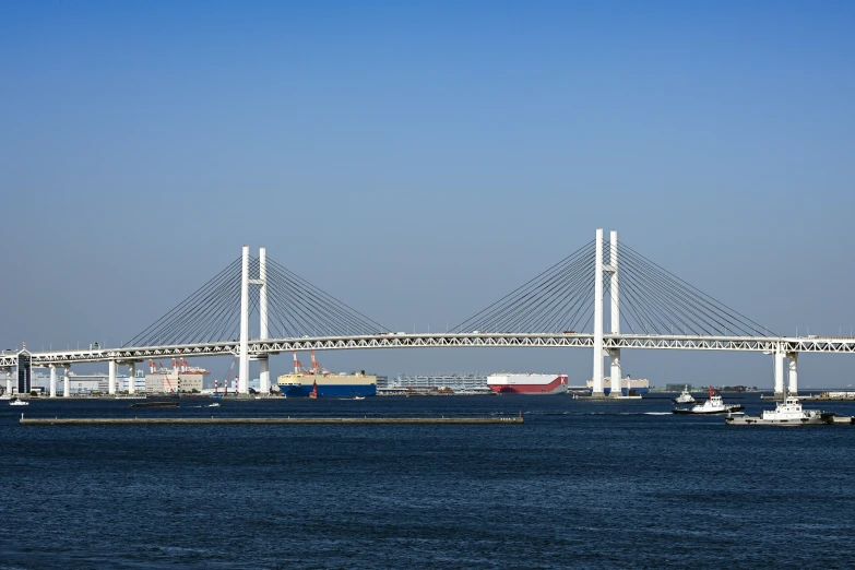 boats parked on the water under a bridge