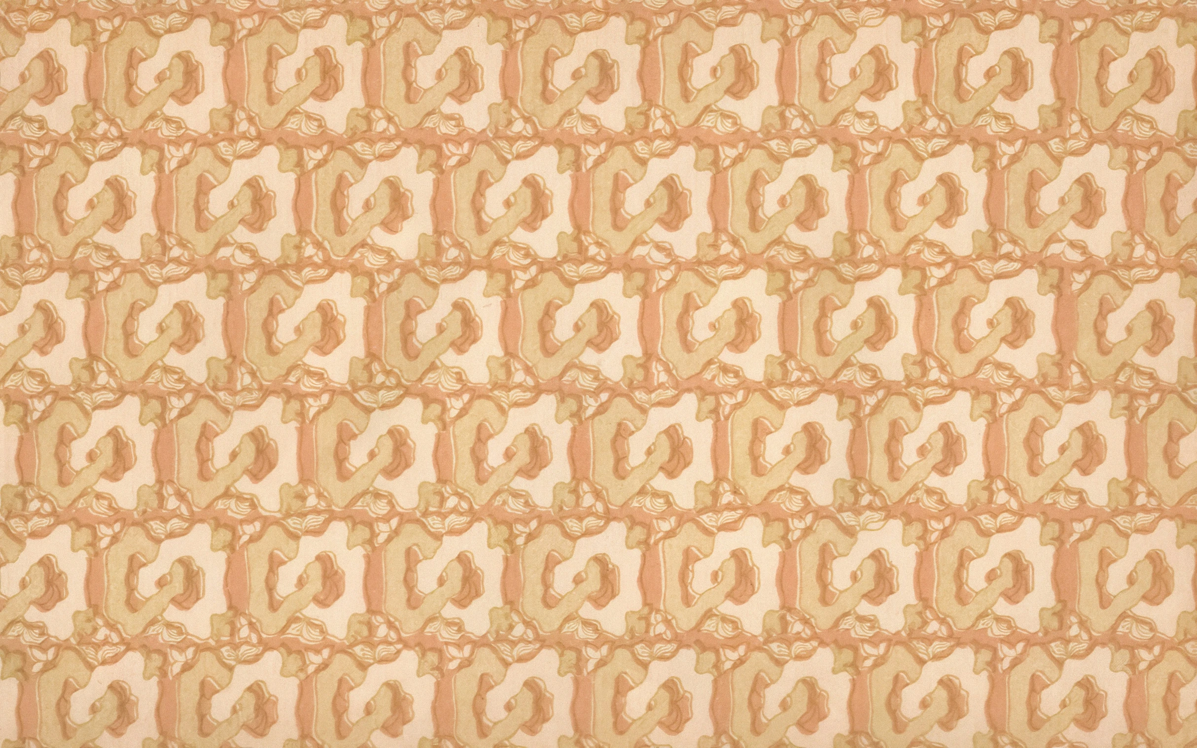 the back of an orange and beige brocade background