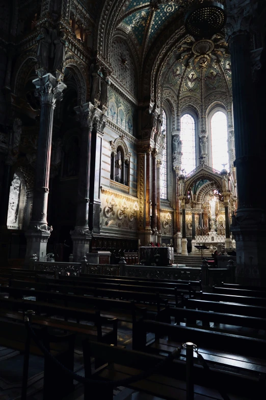 sunlight streaming through the window of an empty church