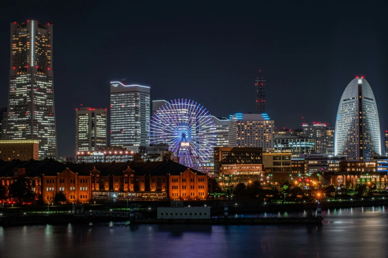 the view from across the water to the city at night