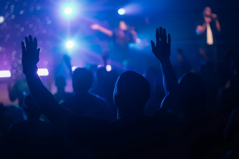 the silhouettes of people who are standing in a concert