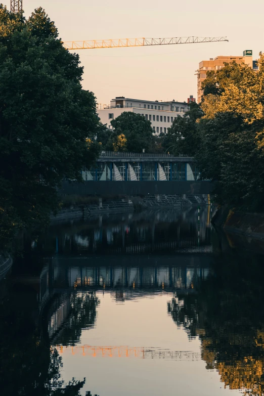 view of a city from across the river at dusk