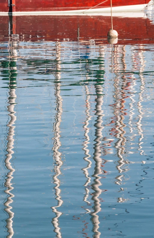 some reflection of boats in the water