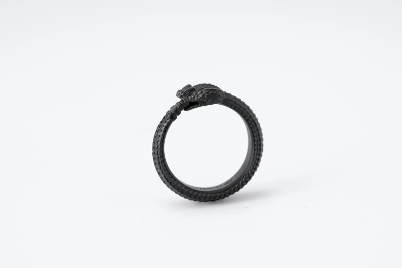 a black ring with an intricate knot, on a white background