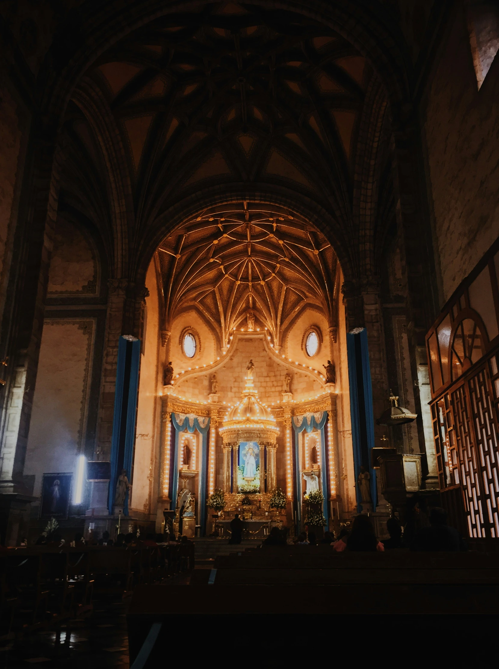 the inside of a church with all the furnishings