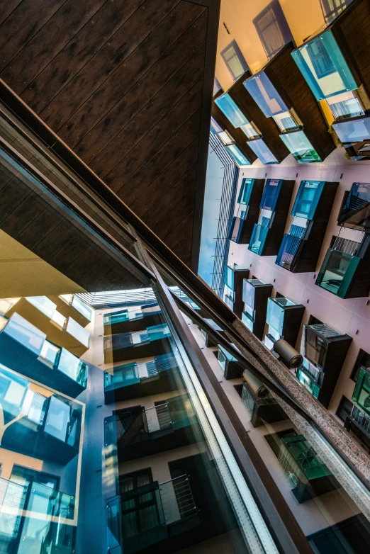 a view down a very tall building into a second floor