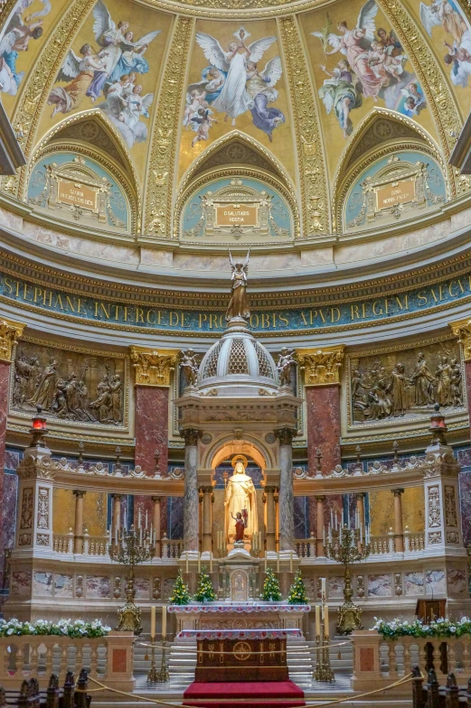 the interior of a church decorated in colorful colors