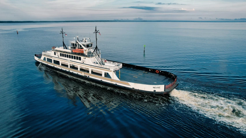 a large boat is seen on the water