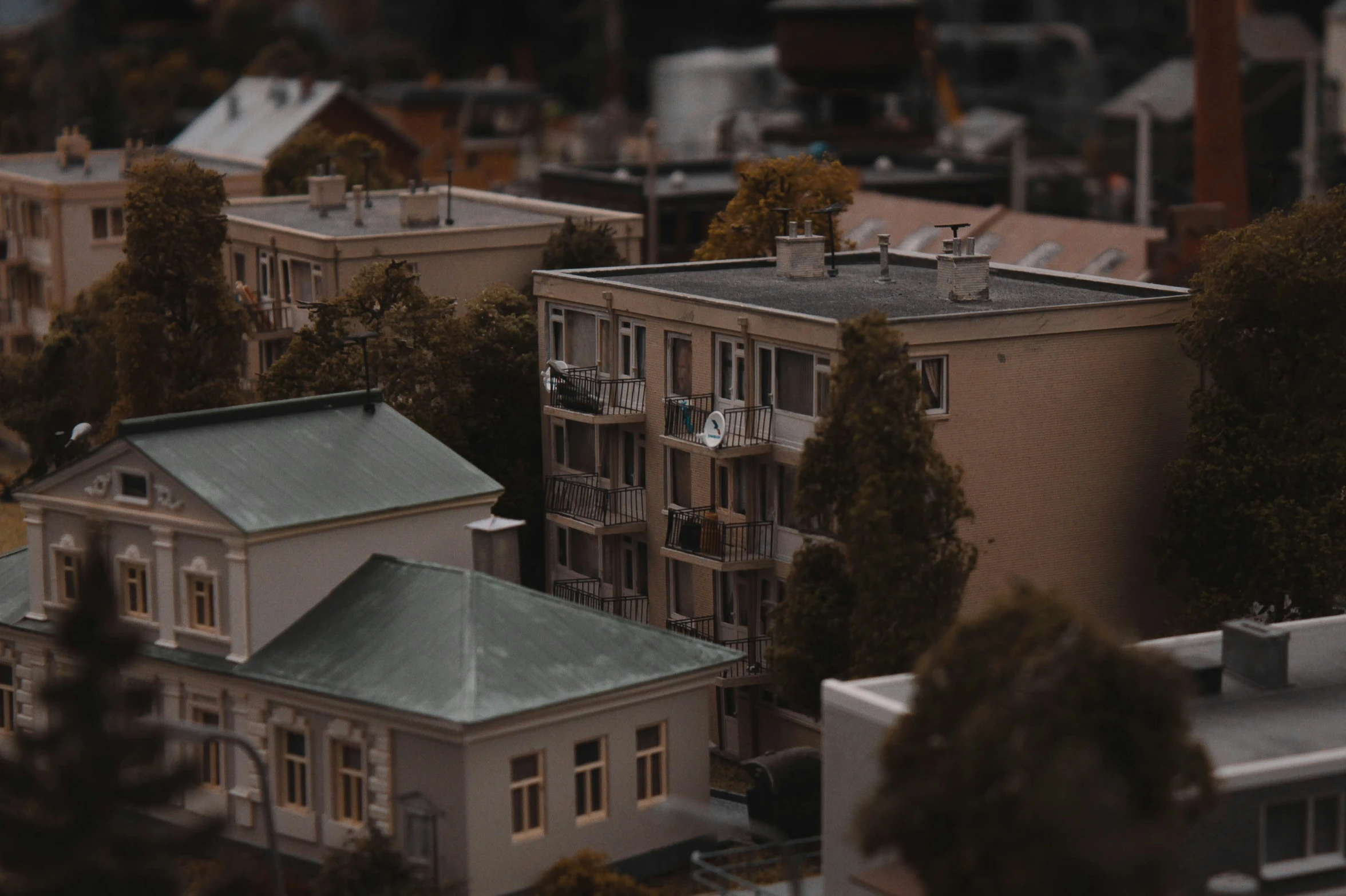 the top view of two large houses are from above