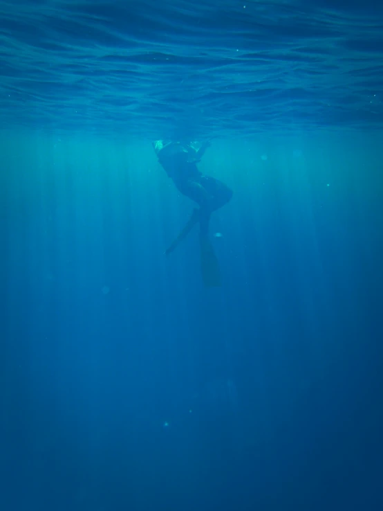 a person swimming in an ocean with a surfboard