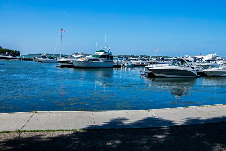 a group of boats are docked in the marina