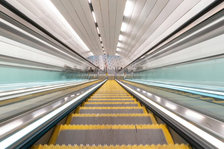 a long distance view looking down a moving walkway