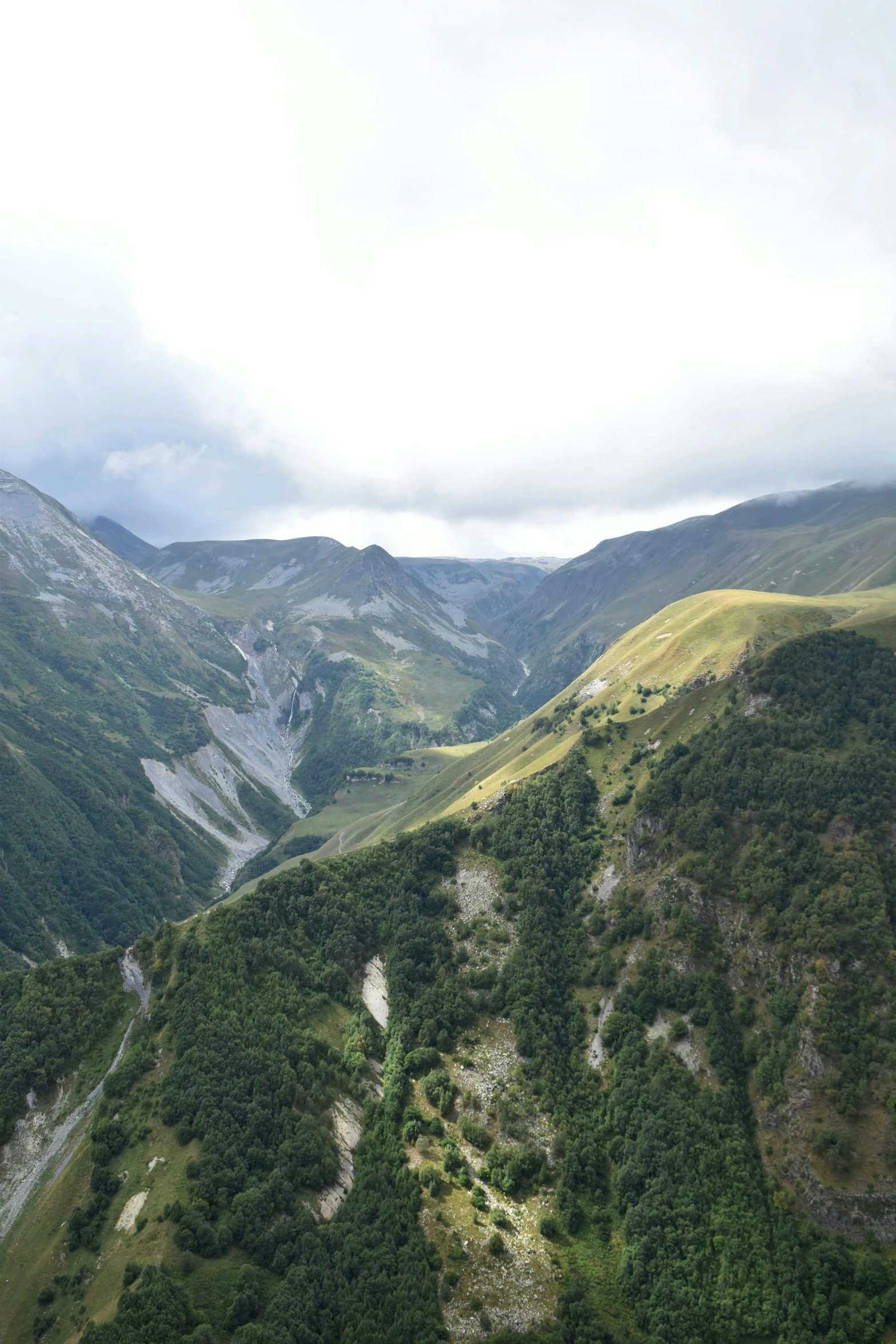 some very tall hills with very green grass