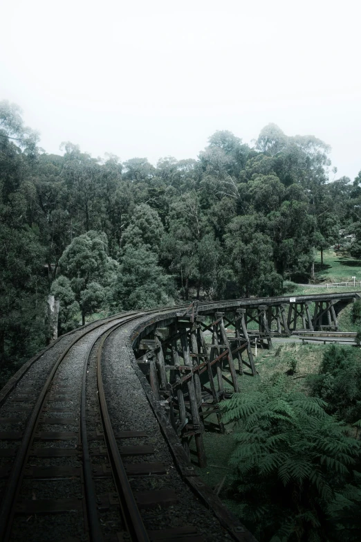 a train track running through the countryside with people on it