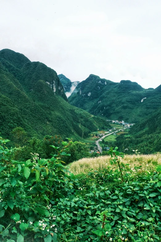 a mountain valley with many hills surrounding it