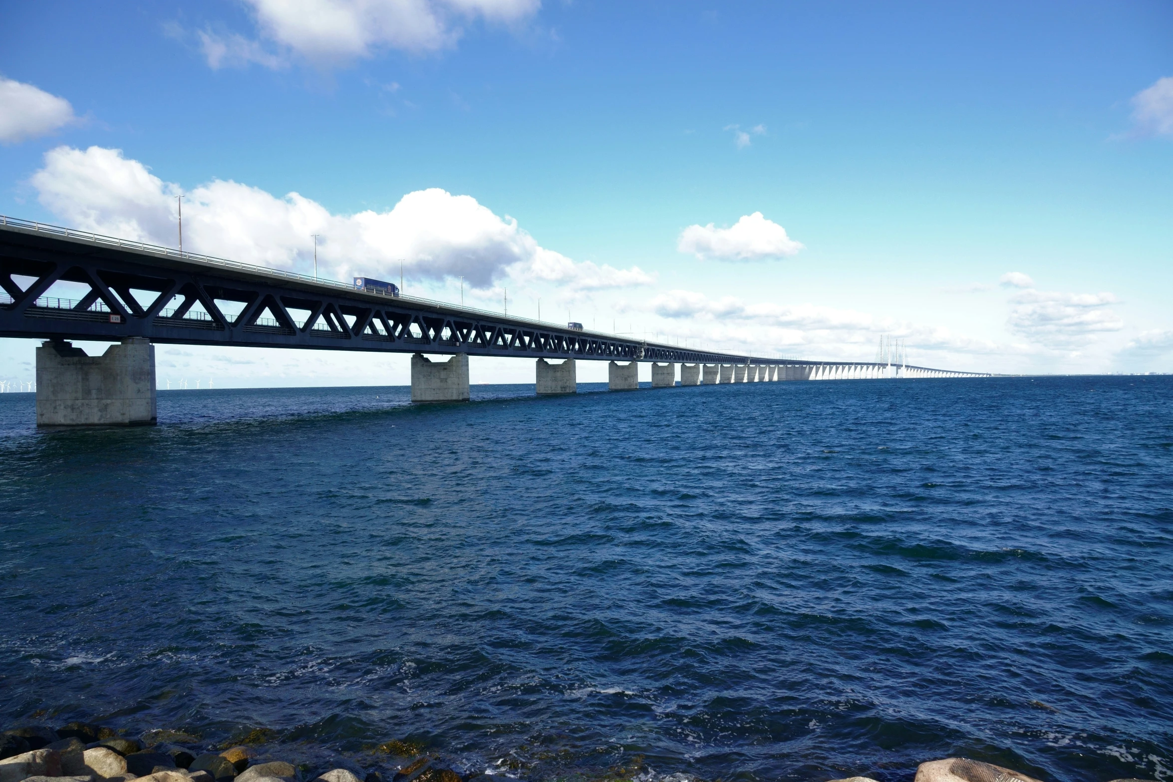 a bridge crosses a large body of water