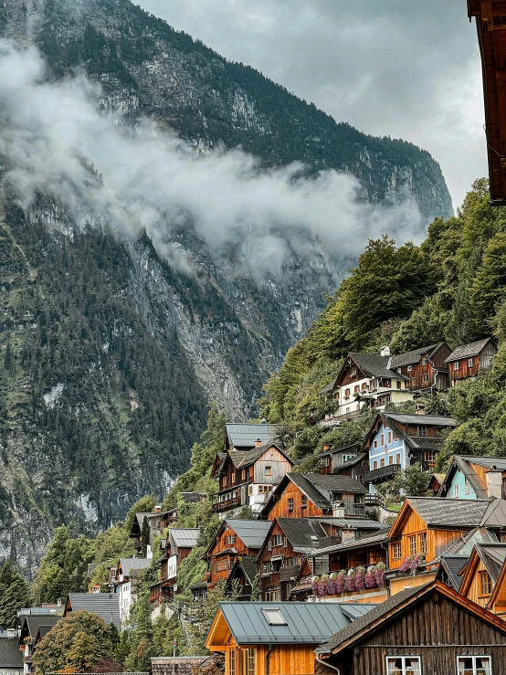 a very long view of a mountain and buildings