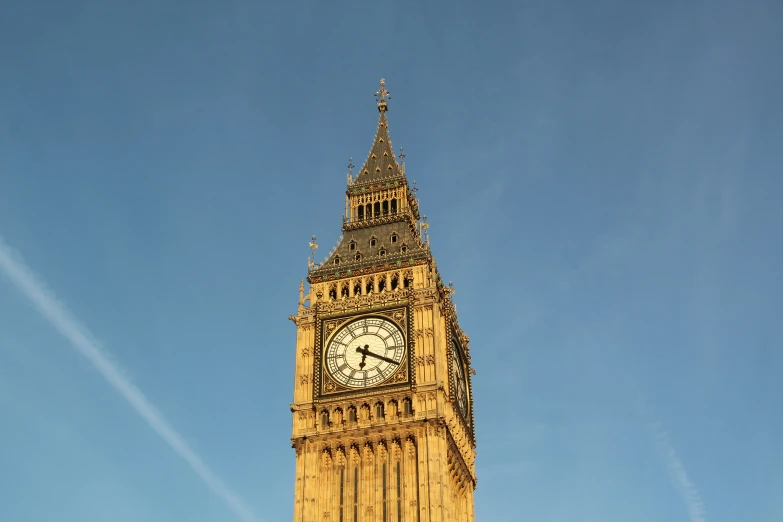 the clock tower on parliament, london against the blue sky