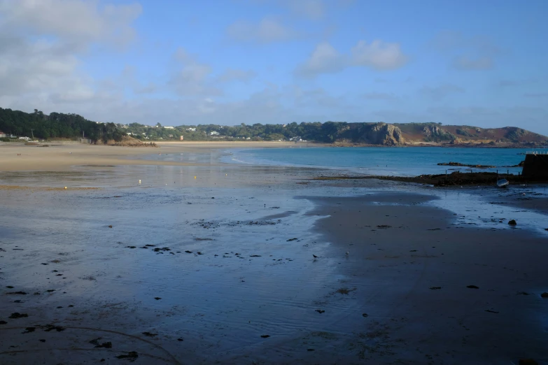 an image of the coast line of the sea with some houses in it