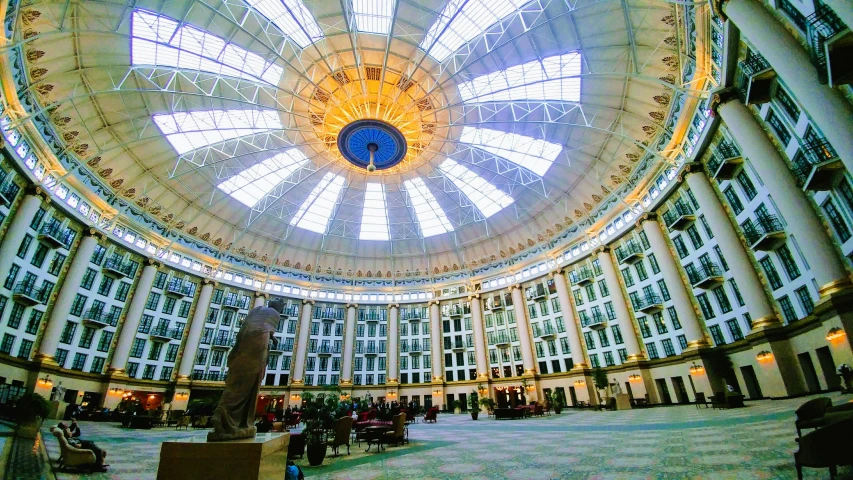 a circular building with many windows on it