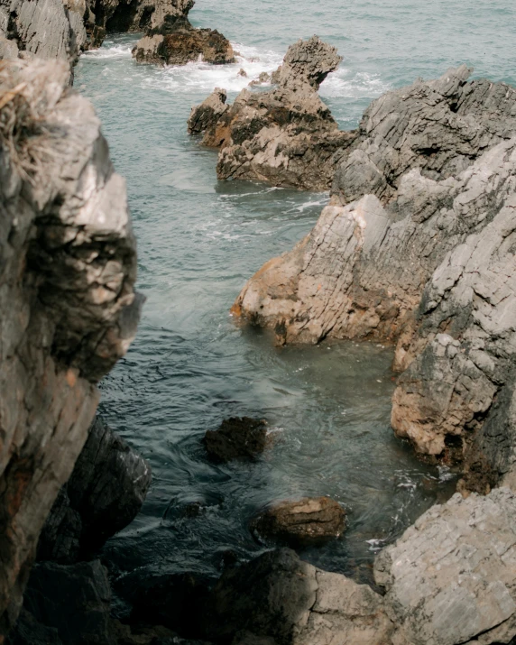 some rocks water and a white frisbee