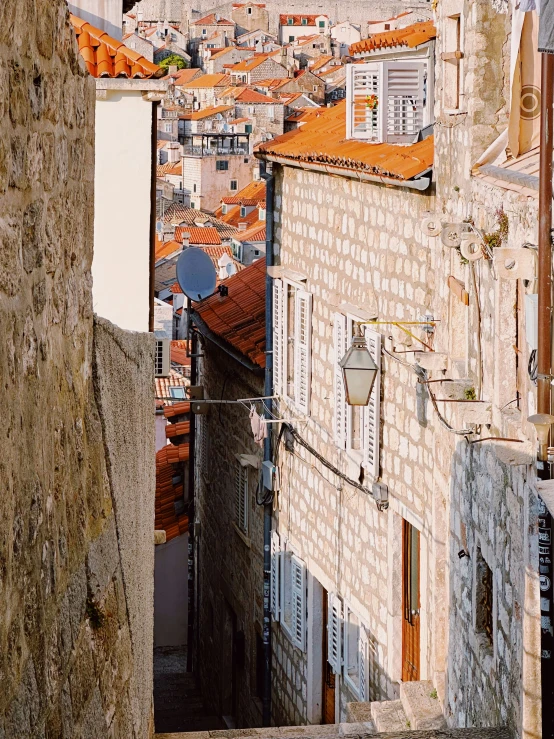 a narrow alley in an old part of town