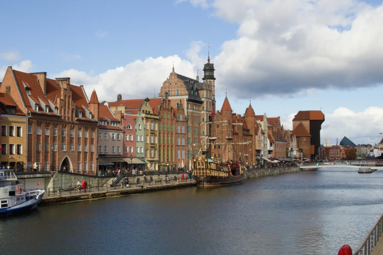 the buildings are lining the waterway in the old city