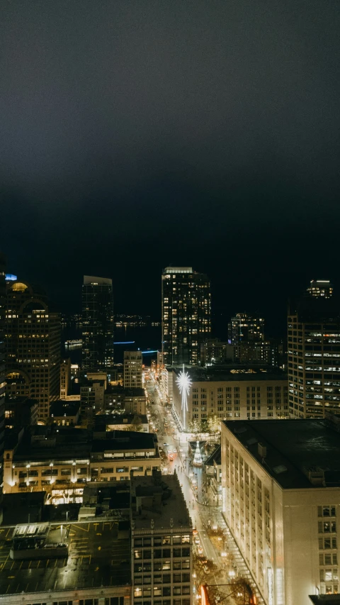 a night time view of a city at dusk