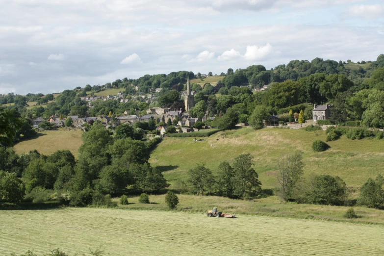 a rural town nestled on top of a hill