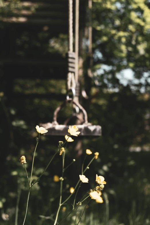 a metal object with a flower inside of it