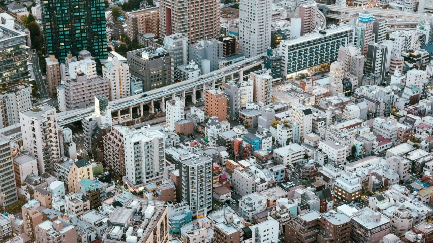 aerial view of a city with tall buildings and skyscrs