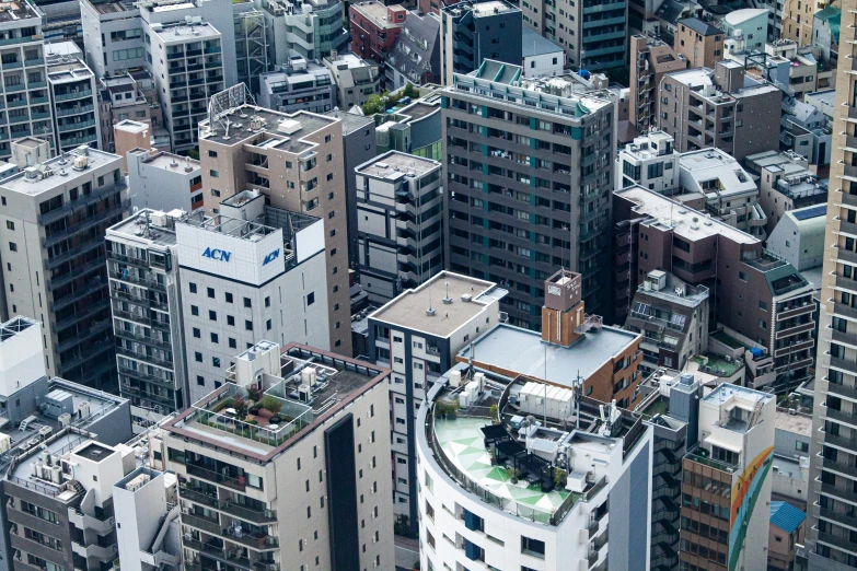 high - rise buildings in city with rooftop garden