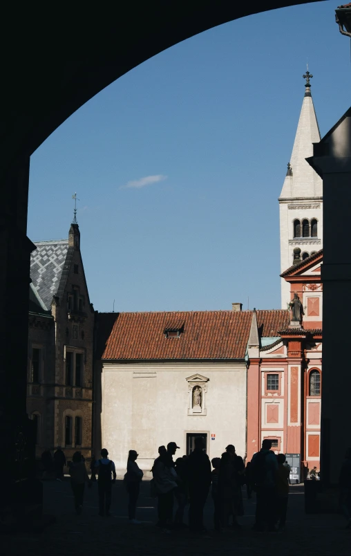 a group of people outside of a building