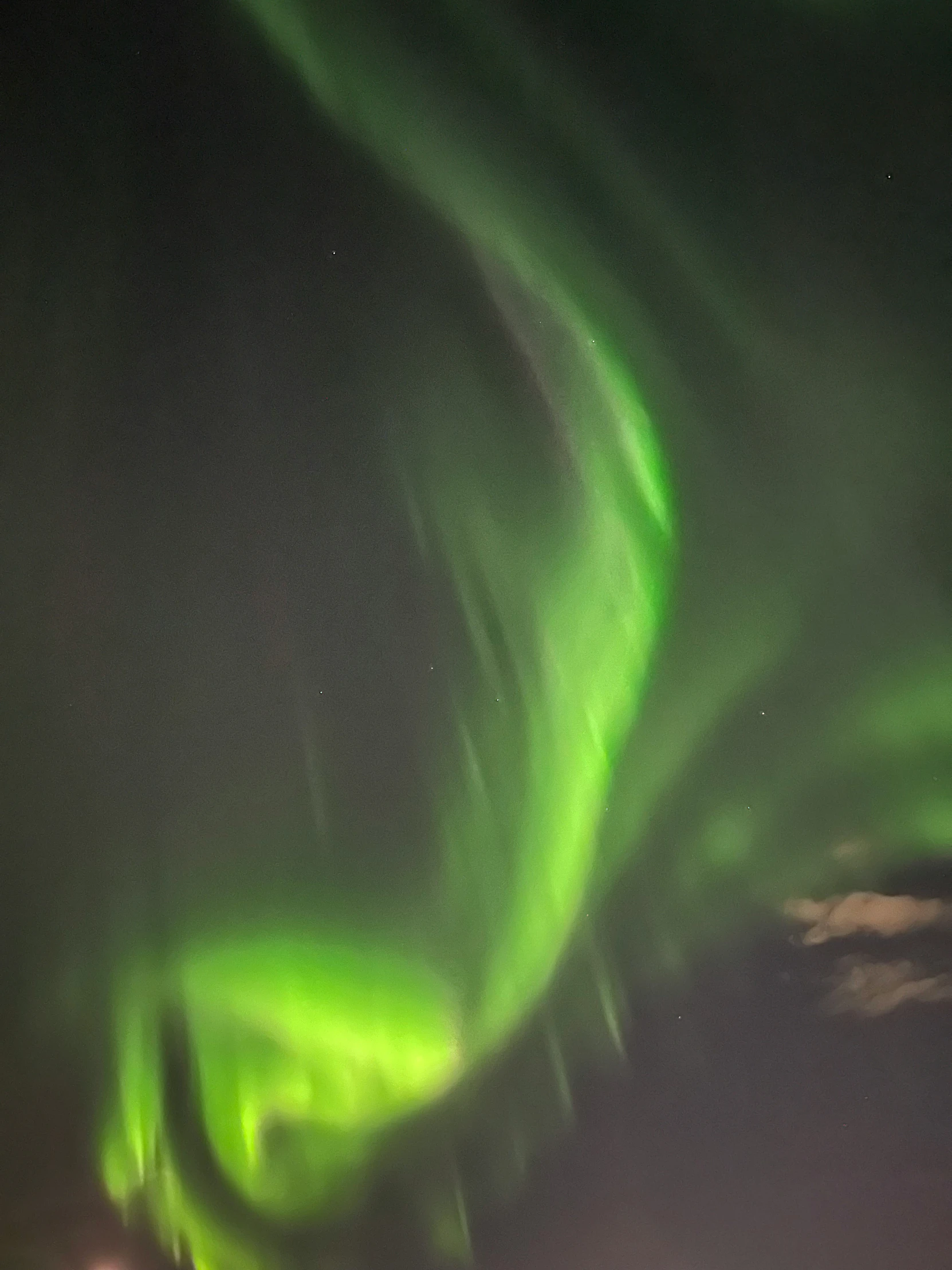 a green and white aurora bore is glowing in the sky