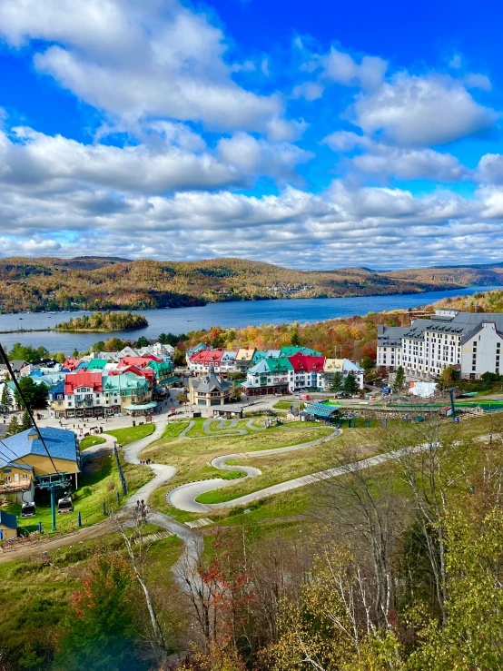 a city and lake view taken from high above