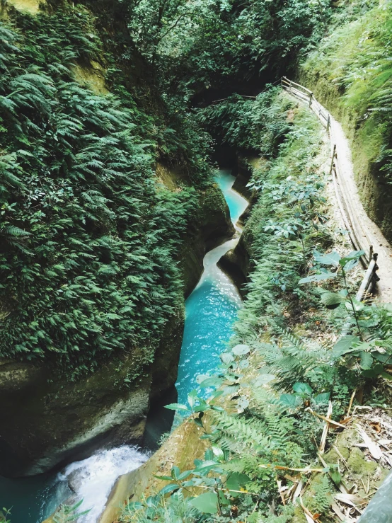 a river is running through a narrow canyon