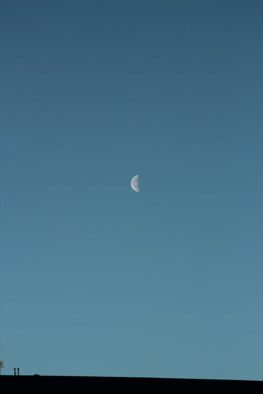 half moon behind black silhouette on clear blue sky