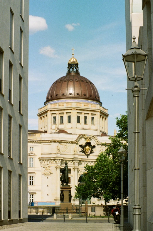 an open door is leading into a domed building