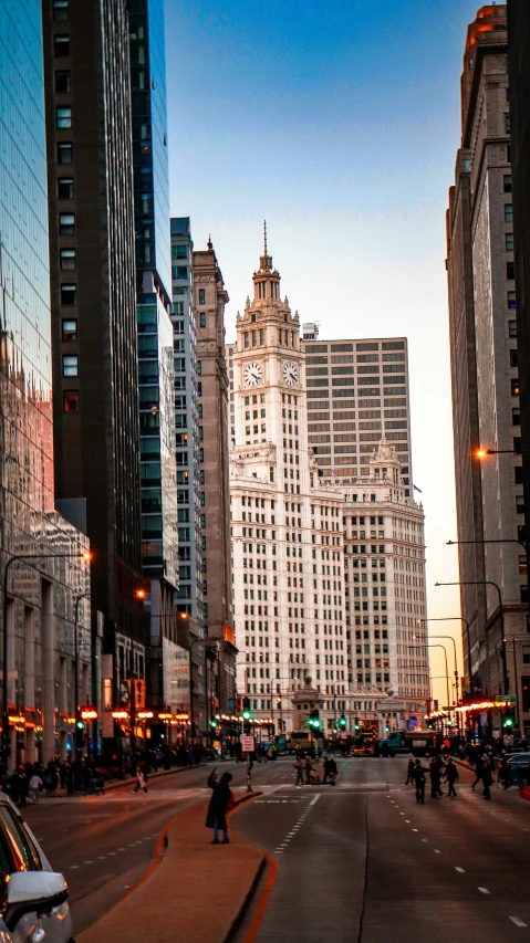 cityscape with a busy intersection at dusk