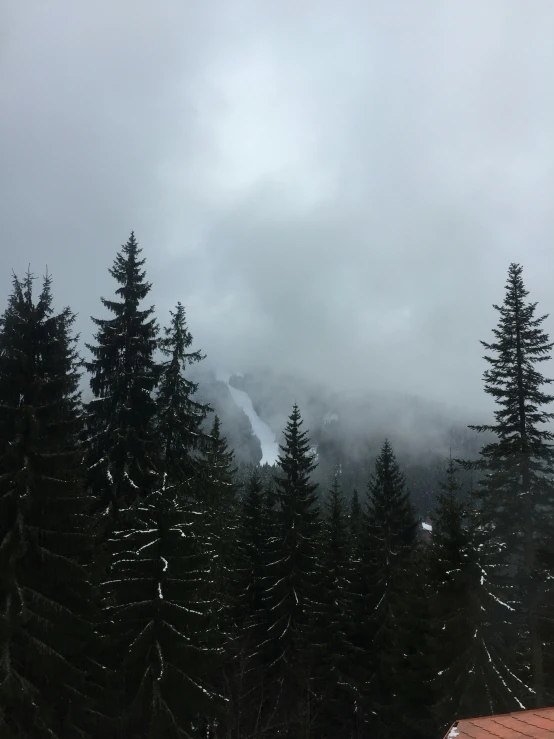 the view from the top of a ski hill