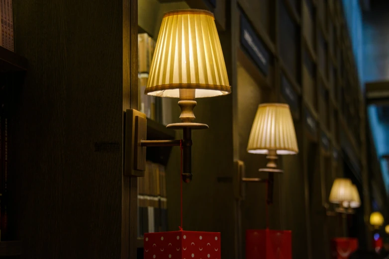 some lamps that are inside a building