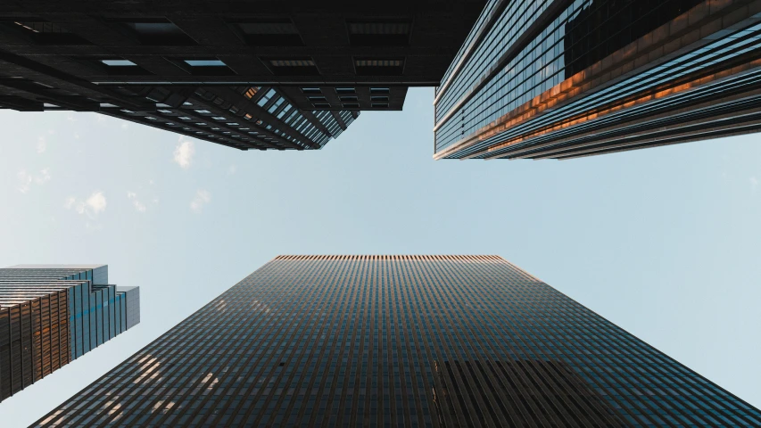 an image looking up at the skyscrs of new york city