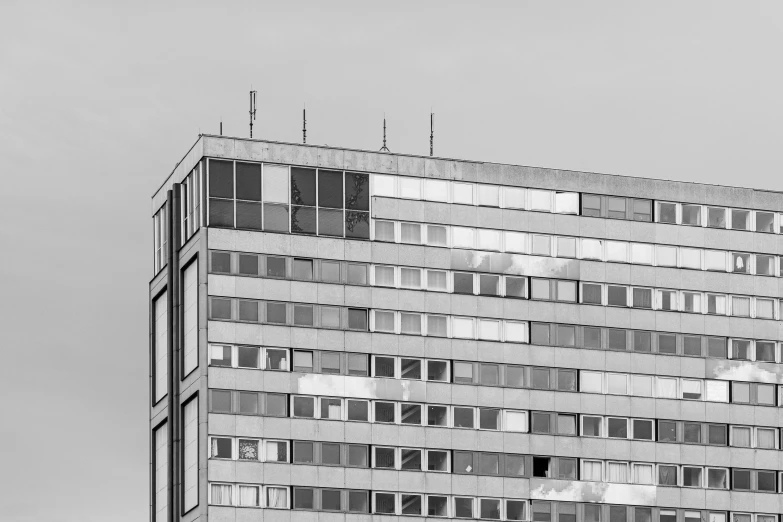 a black and white po of an architectural building